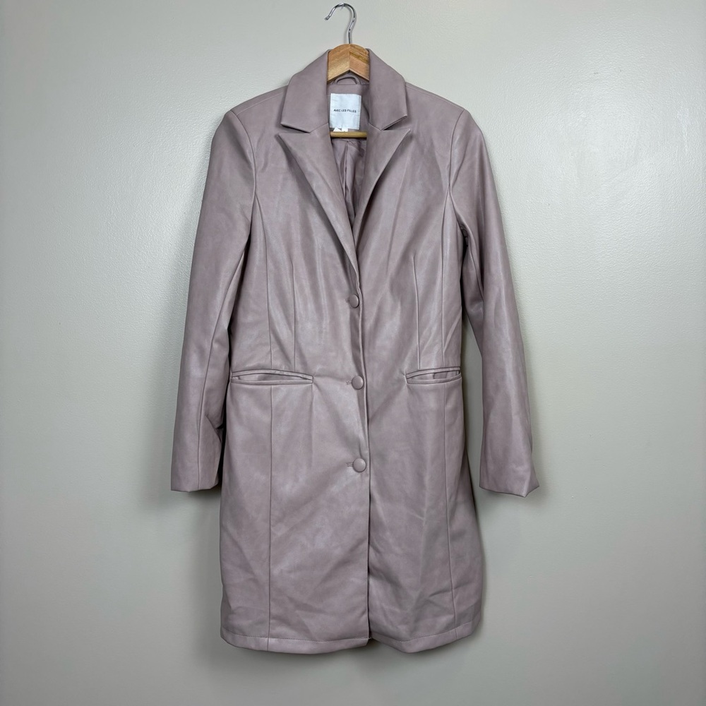 Avec Les Filles Coat Womens Small Pink Faux Leather Vegan Midi Trench Jacket‎